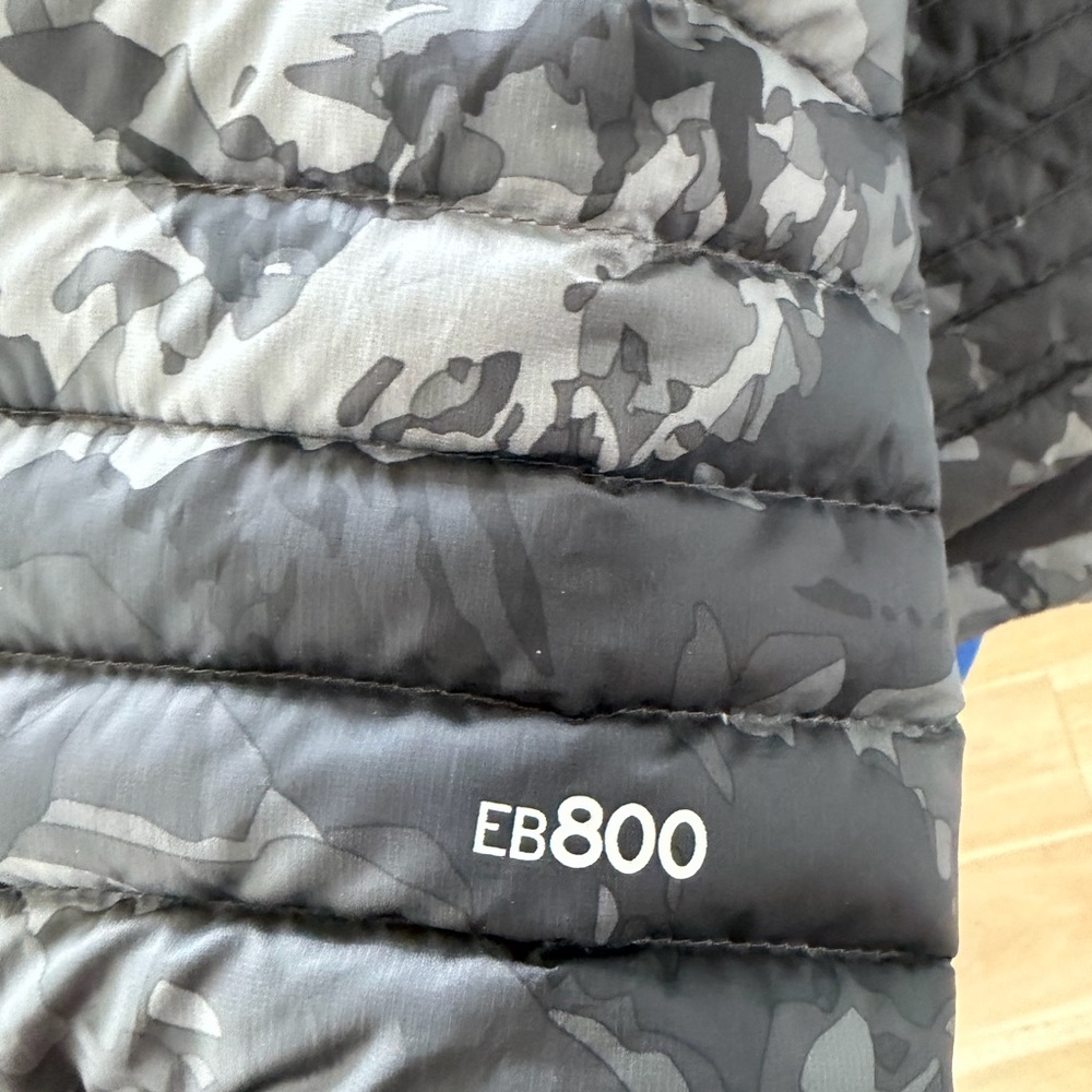 Eddie Bauer Men’s First Ascent EB800 down camo grey Puffer Jacket hoodTall Large - Picture 5 of 6